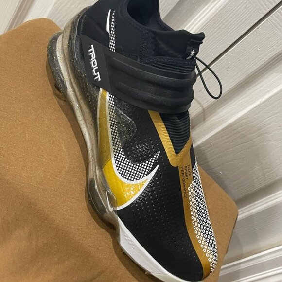 NIKE FORCE ZOOM TROUT BLACK METALLIC GOLD WHITE MEN CLEATS SZ 16 FOOTBALL SPORTS - Picture 13 of 16